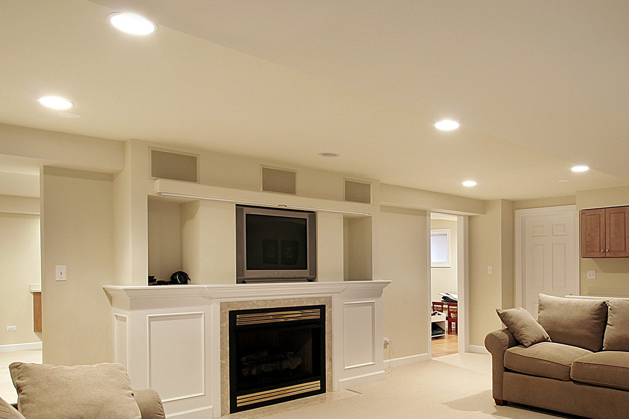 recessed lighting display in living room